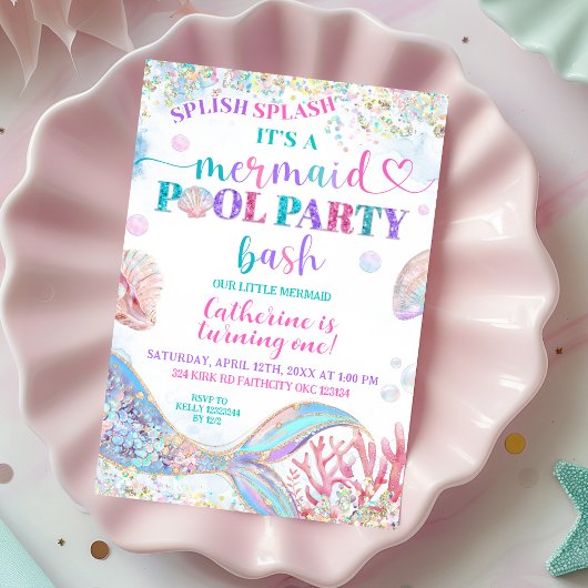 Mermaid Pool party bash invitation 招待状
