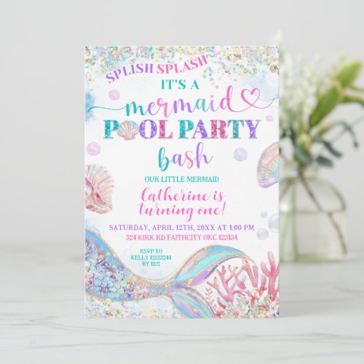 Mermaid Pool party bash invitation 招待状 (スタンド正面)
