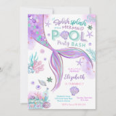 Mermaid Pool Party Birthday Invitation 招待状 (正面)