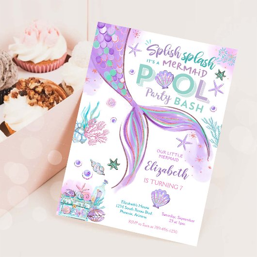 Mermaid Pool Party Birthday Invitation 招待状