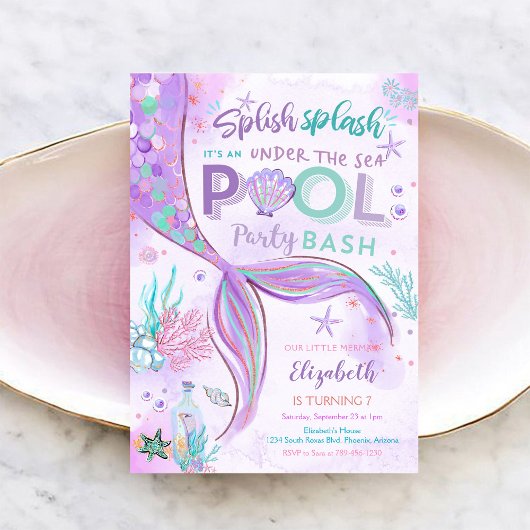 Mermaid Pool Party Birthday Invitation 招待状