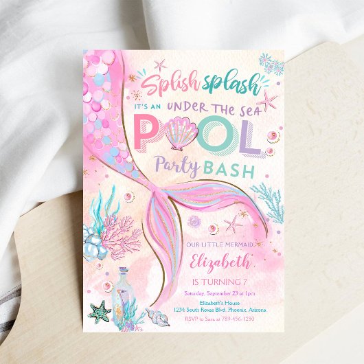 Mermaid Pool Party Birthday Invitation 招待状