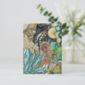 Mermaid Queen Mixed Media Collage ポストカード (スタンド正面)