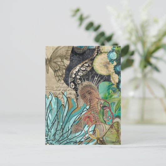 Mermaid Queen Mixed Media Collage ポストカード (スタンド正面)