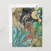 Mermaid Queen Mixed Media Collage ポストカード (正面/裏面)