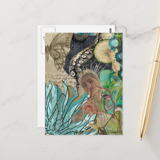 Mermaid Queen Mixed Media Collage ポストカード (正面/裏面インサイチュ)