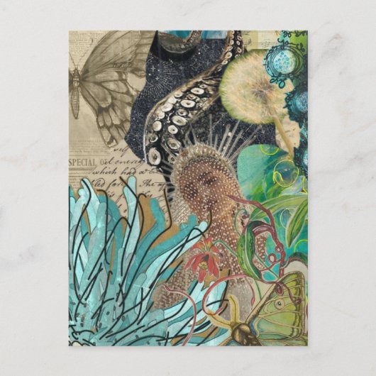Mermaid Queen Mixed Media Collage ポストカード (正面)