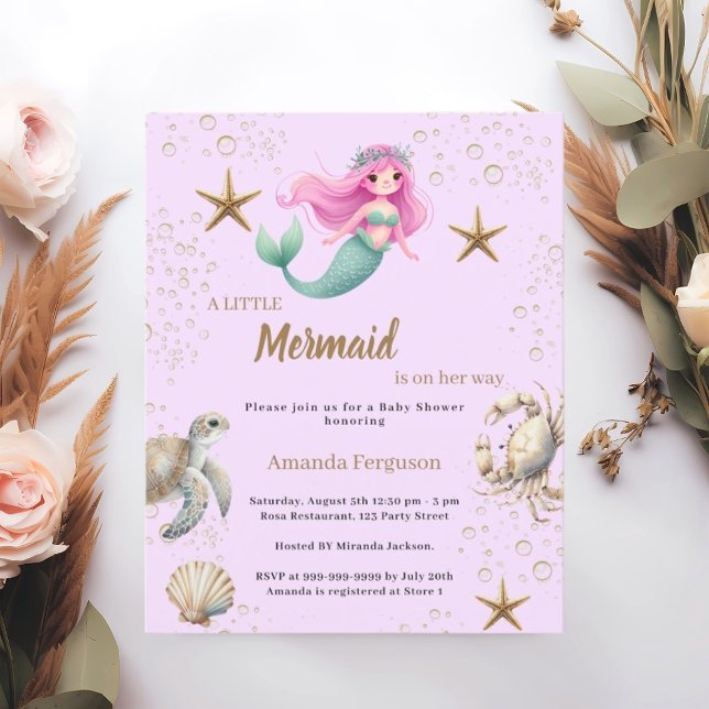 Mermaid sea pink purple Baby Shower invitation (クリエイターアップロード済み)