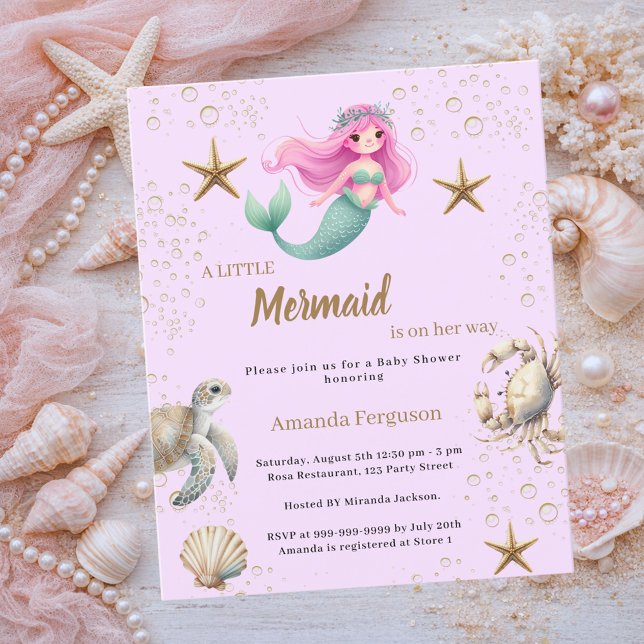 Mermaid sea pink purple Baby Shower invitation (クリエイターアップロード済み)