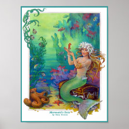 Mermaid, Seahorse, and Octopus Original Art ポスター