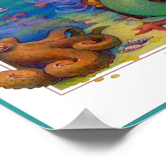 Mermaid, Seahorse, and Octopus Original Art ポスター (角)