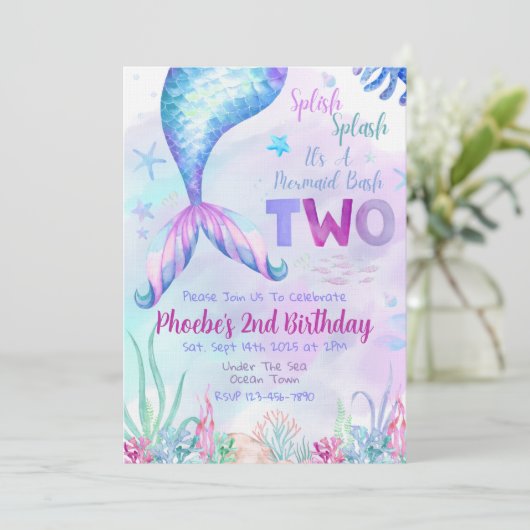 Mermaid Second Two Birthday Party Invitation 招待状 (スタンド正面)