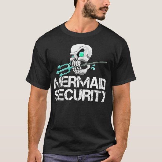 Mermaid Security  Men Pirate Skull Swim Team Swimm Tシャツ (正面)