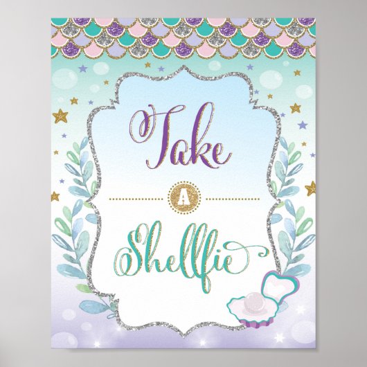 Mermaid Selfie Station Take a Shellfie Sign Decor ポスター (正面)