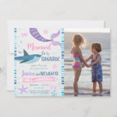 Mermaid & Shark Joint誕生日写真 招待状 (正面)