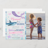 Mermaid & Shark Joint誕生日写真 招待状 (正面/裏面)