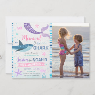 Mermaid & Shark Joint誕生日写真 招待状