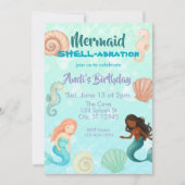 Mermaid SHELL-abration, Watercolor Birthday 招待状 (正面)
