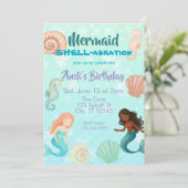 Mermaid SHELL-abration, Watercolor Birthday 招待状 (スタンド正面)
