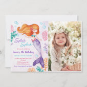 Mermaid Splish Splash 4th Birthdayパーティー写真 招待状 (正面)