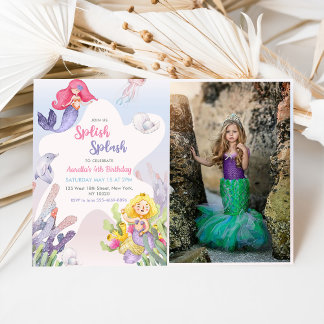 Mermaid Splish Splash 4th Birthdayパーティー写真 招待状