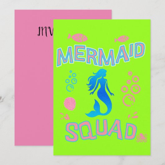 Mermaid Squad Birthday Party Tee, Girlsパーティー, Mer 招待状 (正面/裏面)