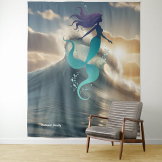 Mermaid Sunrise Ocean Personalized Tapestry タペストリー