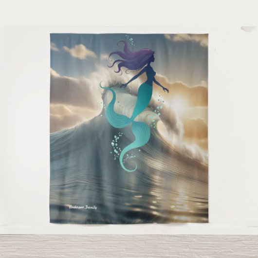 Mermaid Sunrise Ocean Personalized Tapestry タペストリー (正面)