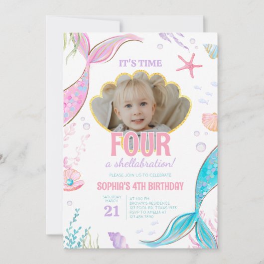 Mermaid Tail Birthday Party 招待状 (正面)