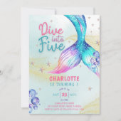 Mermaid Tail Dive into Five 5th birthday 招待状 (正面)