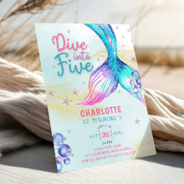 Mermaid Tail Dive into Five 5th birthday 招待状