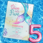 Mermaid Tail Dive into Five 5th birthday 招待状