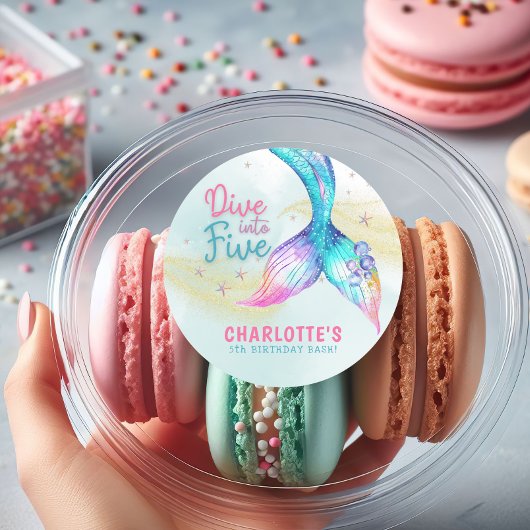 Mermaid tail Dive into Five Glitter Sticker ラウンドシール