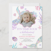 Mermaid Tail Fourth Birthday Party  招待状 (正面)