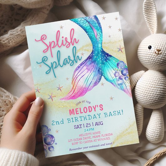 Mermaid Tail Glitter 2nd Birthday Invitation 招待状