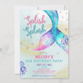 Mermaid Tail Glitter 2nd Birthday Invitation 招待状 (正面)