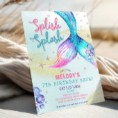 Mermaid Tail Glitter 7th Birthday Invitation 招待状