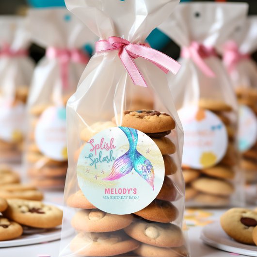 Mermaid Tail Glitter Splish Splash birthday ラウンドシール