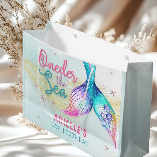 Mermaid Tail Onder the sea 1st birthday Gift Bag ラージペーパーバッグ