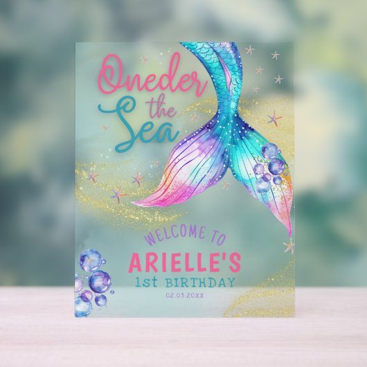 Mermaid Tail Onder the sea 1st birthday Welcome アクリルサイン (ニュートラル)