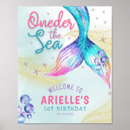 Mermaid Tail Onder the sea 1st birthday Welcome ポスター