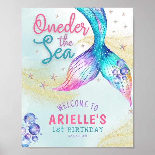 Mermaid Tail Onder the sea 1st birthday Welcome ポスター (正面)