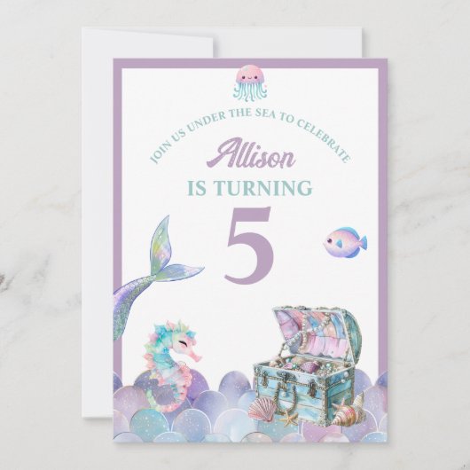 Mermaid Tail Purple Girly Birthday Invitation 招待状 (正面)