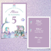 Mermaid Tail Purple Girly Birthday Invitation 招待状