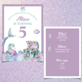 Mermaid Tail Purple Girly Birthday Invitation 招待状