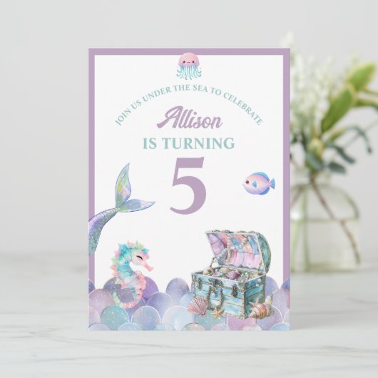 Mermaid Tail Purple Girly Birthday Invitation 招待状 (スタンド正面)