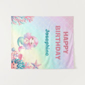 Mermaid Tail Teal Pink Girly Birthday タペストリー (正面(横))