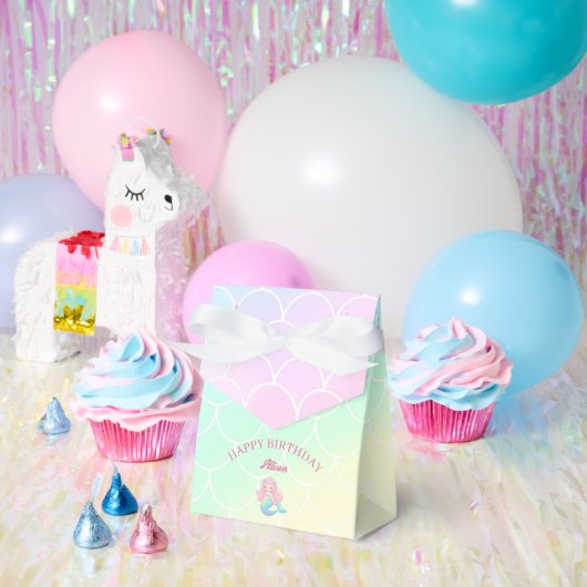 Mermaid Tail Teal Pink Girly Birthday フェイバーボックス (パーティー)