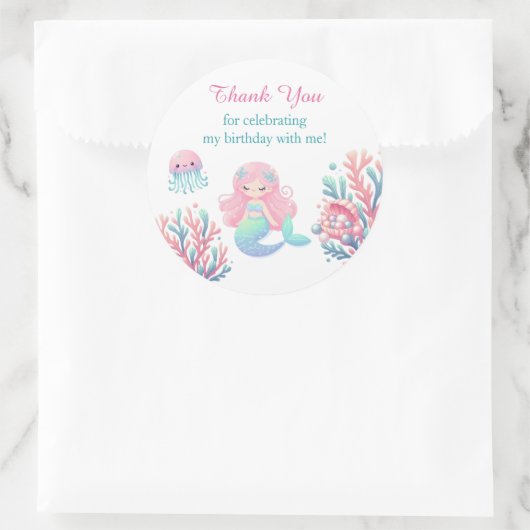 Mermaid Tail Teal Pink Girly Birthday ラウンドシール (バッグ)