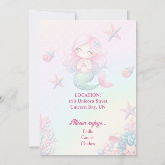 Mermaid Tail Teal Pink Girly Birthday Invitation 招待状 (裏面)